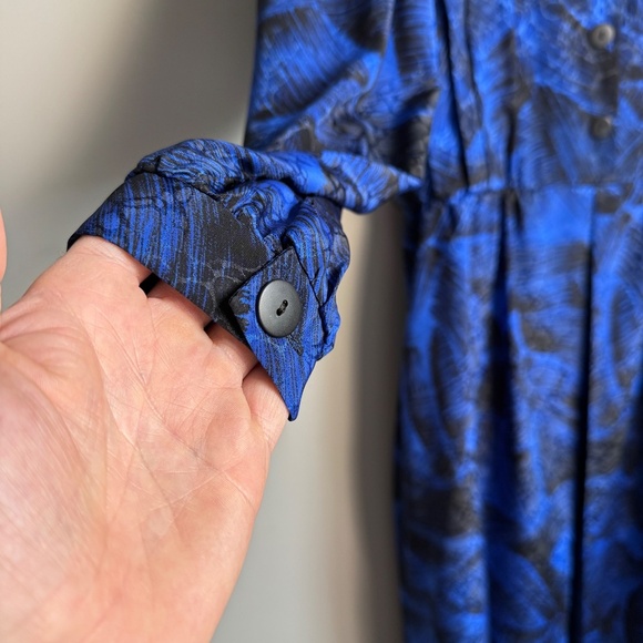 Silhouettes Women's Vintage Satin 1/2 Button Midi Dress Blue/Black 16 Formal 80s - Picture 2 of 16